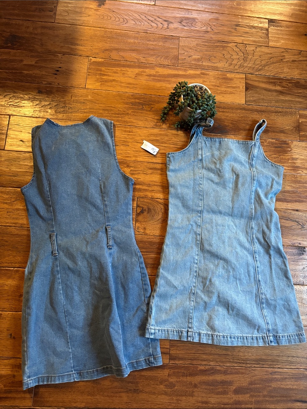 🆕 with tags Light Wash Denim Button-Front Dress & Zipper Pinafore Duo - Picture 7 of 7